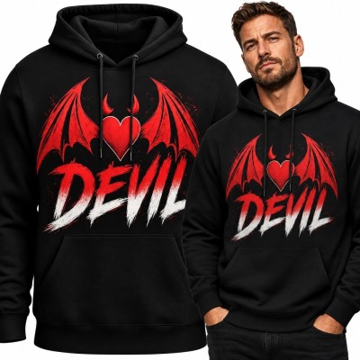 Bluza męska z kapturem „Devil” - gotyckie serce z rogami i skrzydłami