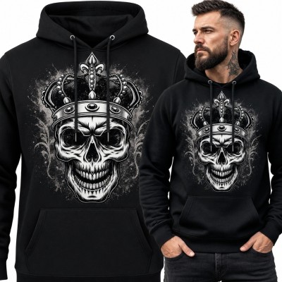 Bluza męska z kapturem z czaszką w królewskiej koronie - gotycki nadruk
