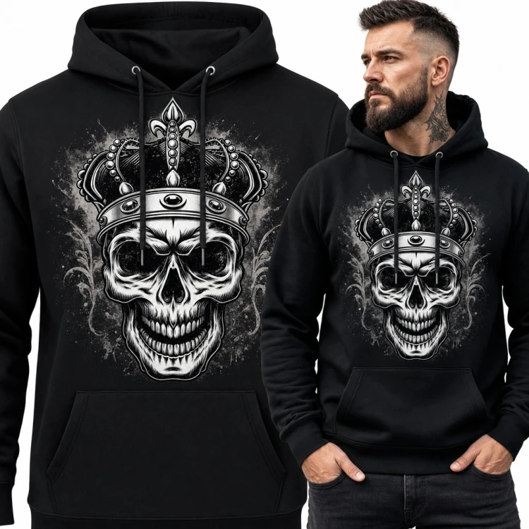 Bluza męska z kapturem z czaszką w królewskiej koronie - gotycki nadruk