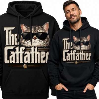 Bluza męska z kapturem z kotem „The Catfather” - gangsterska parodia