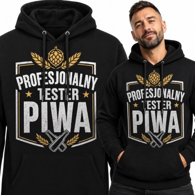 Bluza męska z kapturem „Profesjonalny tester piwa” - piwny emblemat retro