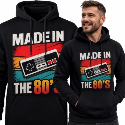 Bluza męska z kapturem z retro kontrolerem i napisem „Made in the 80's”