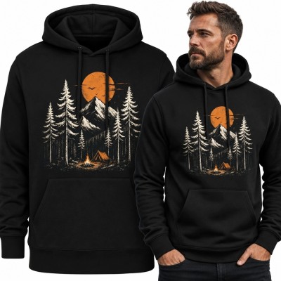 Bluza męska z kapturem - górski biwak o zachodzie słońca