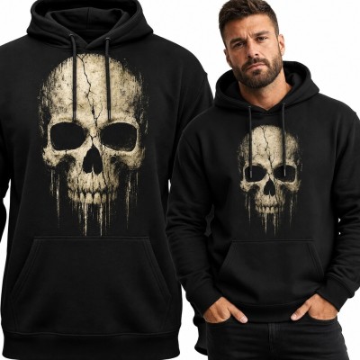 Bluza męska z kapturem - duża postarzana czaszka grunge