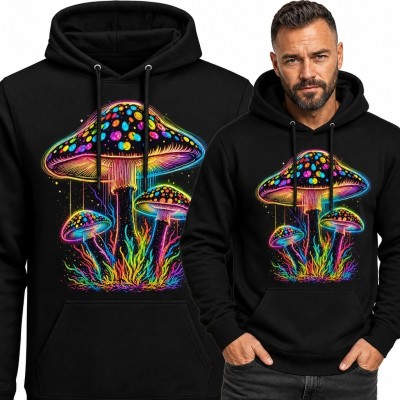 Bluza męska z kapturem - neonowe grzyby fantasy
