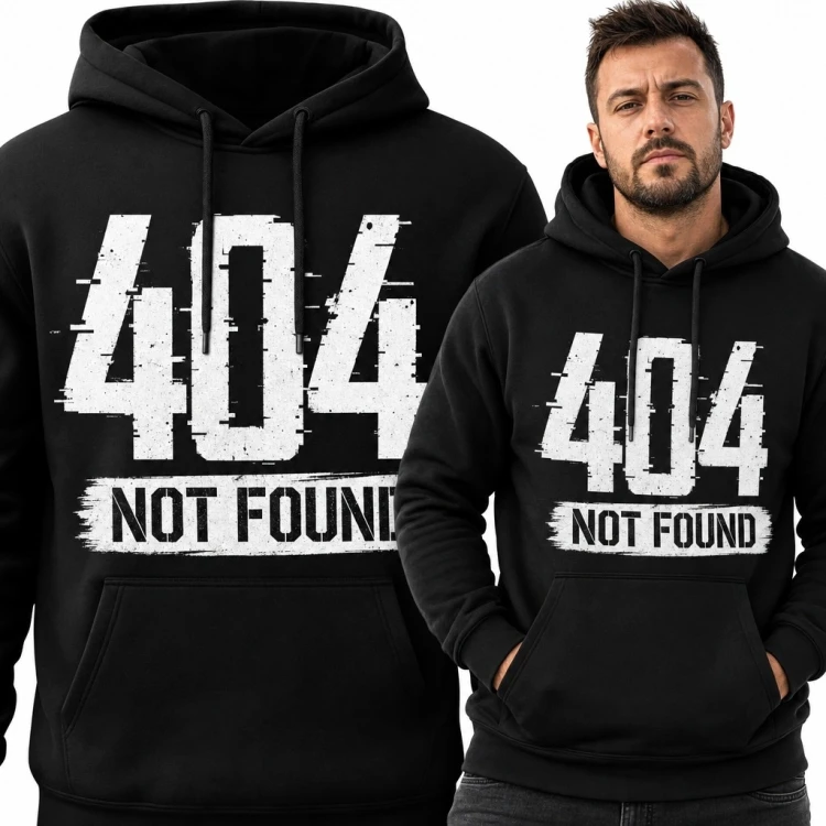 Bluza męska z kapturem z nadrukiem „404 Not Found” - internetowy humor