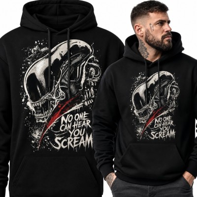 Bluza męska z kapturem z kosmicznym potworem „No One Can Hear You Scream”