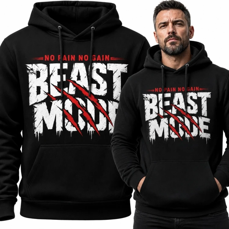 Bluza męska z kapturem na siłownię „Beast Mode” - czerwone ślady pazurów