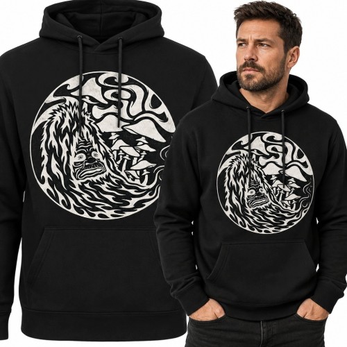 Bluza męska z kapturem - wilk pośród fal i gór