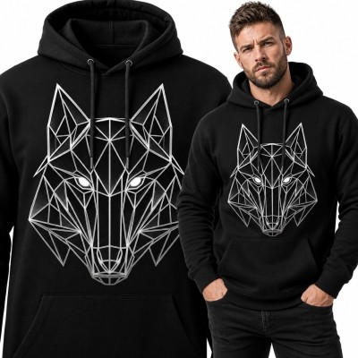 Bluza męska z kapturem - geometryczna głowa wilka