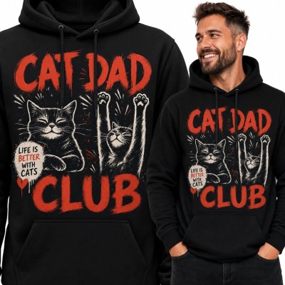 Bluza męska z kapturem dla kociego taty „Cat Dad Club” - dwa koty