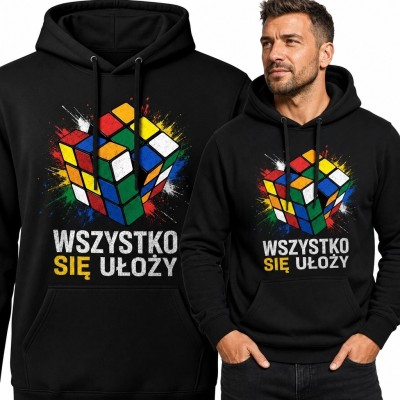 Bluza męska z kapturem „Wszystko się ułoży” - kolorowa kostka logiczna