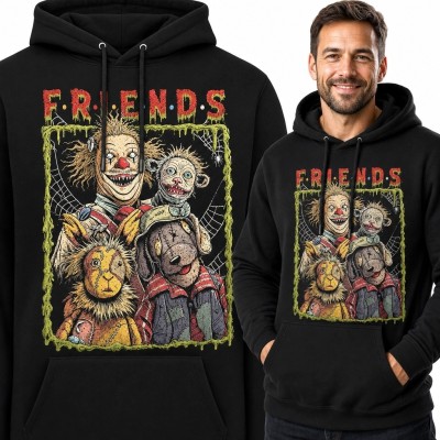 Bluza męska z kapturem z upiornymi lalkami „Friends” - horror retro