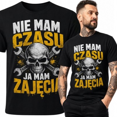 Koszulka męska dla mechanika „Nie mam czasu, ja mam zajęcia” - czaszka i klucze