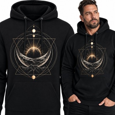 Bluza męska z kapturem - kosmiczny półksiężyc i geometria sakralna