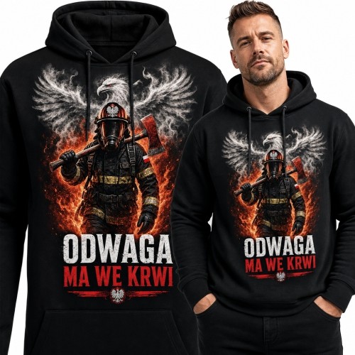 Bluza męska z kapturem dla strażaka „Odwaga ma we krwi” - orzeł i płomienie