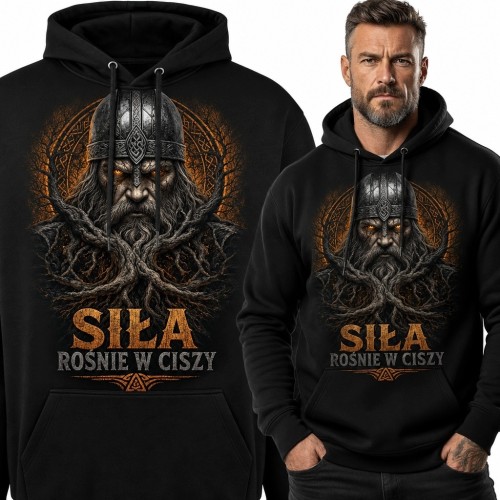 Bluza męska z kapturem „Siła rośnie w ciszy” - nordycki wojownik