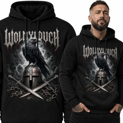 Bluza męska z kapturem z krukiem i mieczami „Worry much” - gotycki motyw