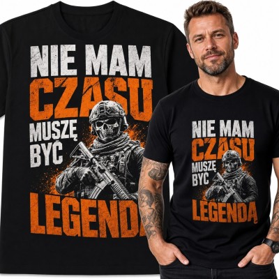 Koszulka męska z militarnym nadrukiem „Nie mam czasu, muszę być legendą” - maska czaszki