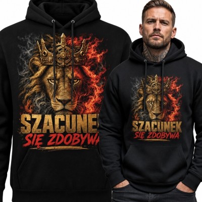 Bluza męska z kapturem - ukoronowany lew „Szacunek się zdobywa”
