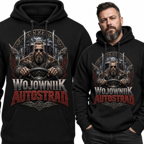 Bluza męska z kapturem dla kierowcy ciężarówki „Wojownik autostrad”