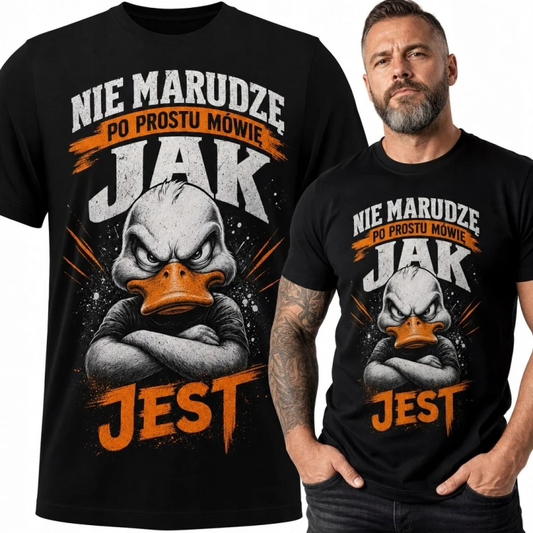 Koszulka męska z kaczorem „Nie marudzę, po prostu mówię jak jest” - śmieszny nadruk