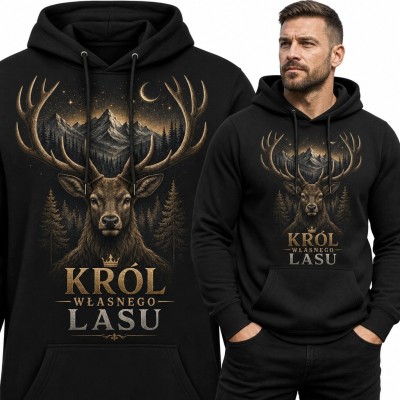 Bluza męska z kapturem „Król własnego lasu” - jeleń, góry i las