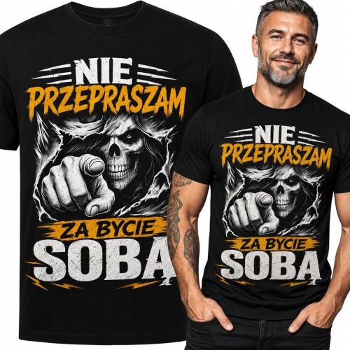 Koszulka męska z czaszką „Nie przepraszam za bycie sobą” - mroczny nadruk