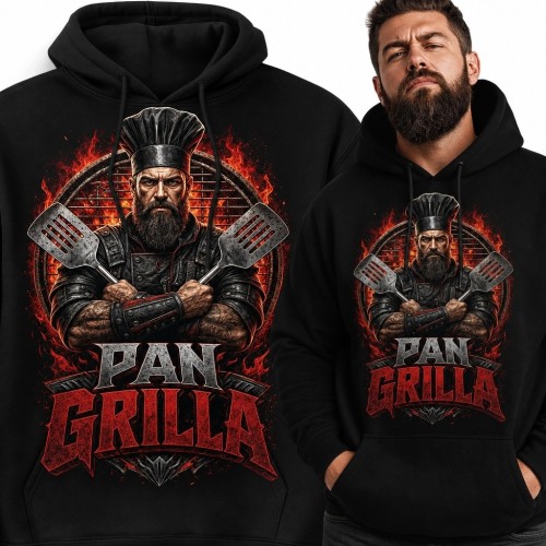 Bluza męska z kapturem „Pan grilla” - ognisty motyw mistrza rusztu