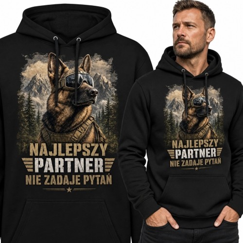 Bluza męska z kapturem z owczarkiem niemieckim - „Najlepszy partner nie zadaje pytań”