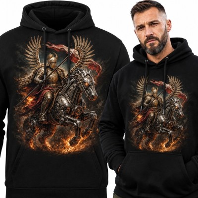 Bluza męska z kapturem - skrzydlaty husarz w konnej szarży