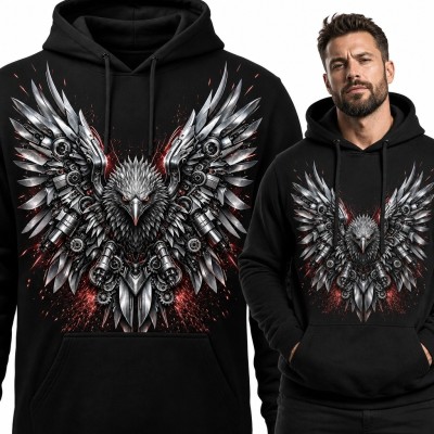 Bluza męska z kapturem - cybernetyczny ptak z mechanicznymi skrzydłami