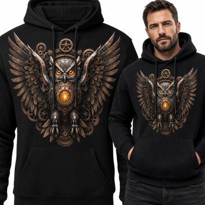 Bluza męska z kapturem - steampunkowa mechaniczna sowa