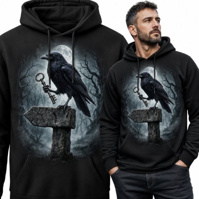 Bluza męska z kapturem - gotycki kruk z kluczem