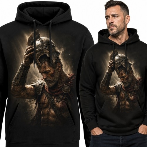 Bluza męska z kapturem - zmęczony wojownik w hełmie