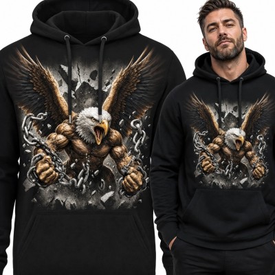 Bluza męska z kapturem - muskularny orzeł rozrywający łańcuchy