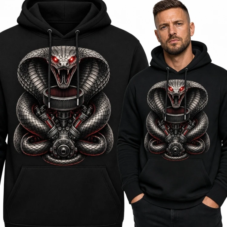 Bluza męska z kapturem - biomechaniczna kobra o czerwonych oczach