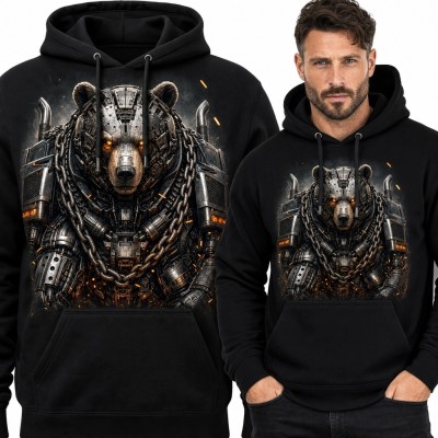 Bluza męska z kapturem - opancerzony niedźwiedź-cyborg