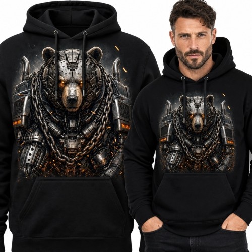 Bluza męska z kapturem - opancerzony niedźwiedź-cyborg