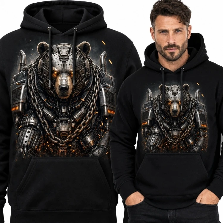 Bluza męska z kapturem - opancerzony niedźwiedź-cyborg