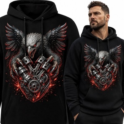 Bluza męska z kapturem z orłem i mechanicznym sercem