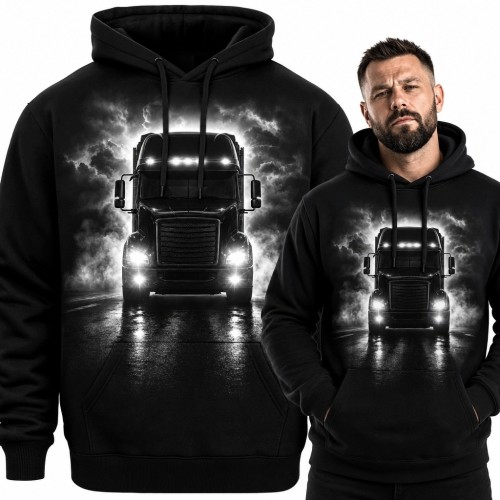 Bluza męska z kapturem z ciężarówką na mokrej trasie
