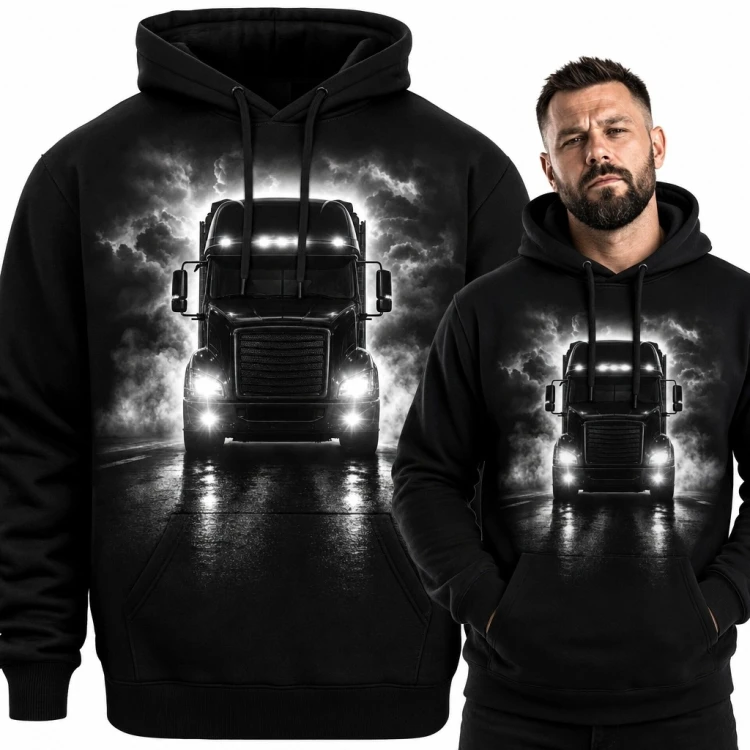 Bluza męska z kapturem z ciężarówką na mokrej trasie