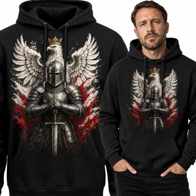 Bluza męska z kapturem - koronowany orzeł-rycerz z mieczem