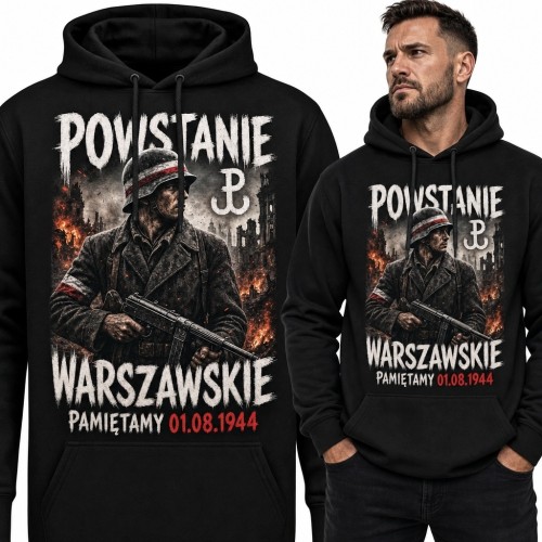 Bluza męska z kapturem z powstańcem „Powstanie Warszawskie” - patriotyczny nadruk