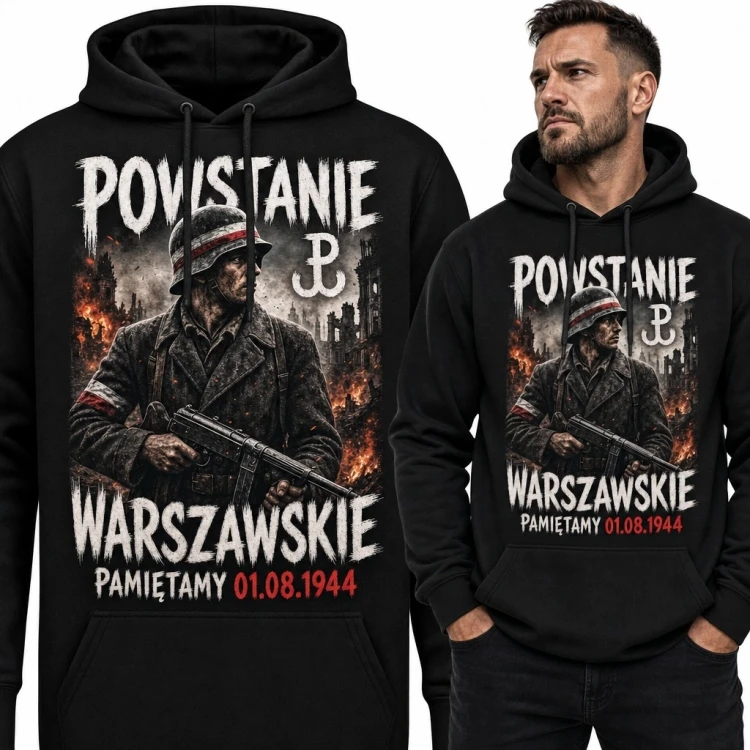 Bluza męska z kapturem z powstańcem „Powstanie Warszawskie” - patriotyczny nadruk