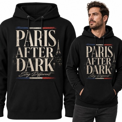 Bluza męska z kapturem „Paris After Dark” - nocny Paryż i wieża Eiffla