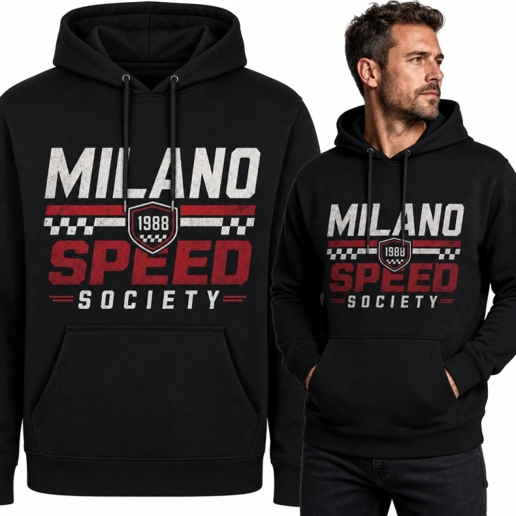 Bluza męska z kapturem „Milano Speed Society” - motyw retro racing