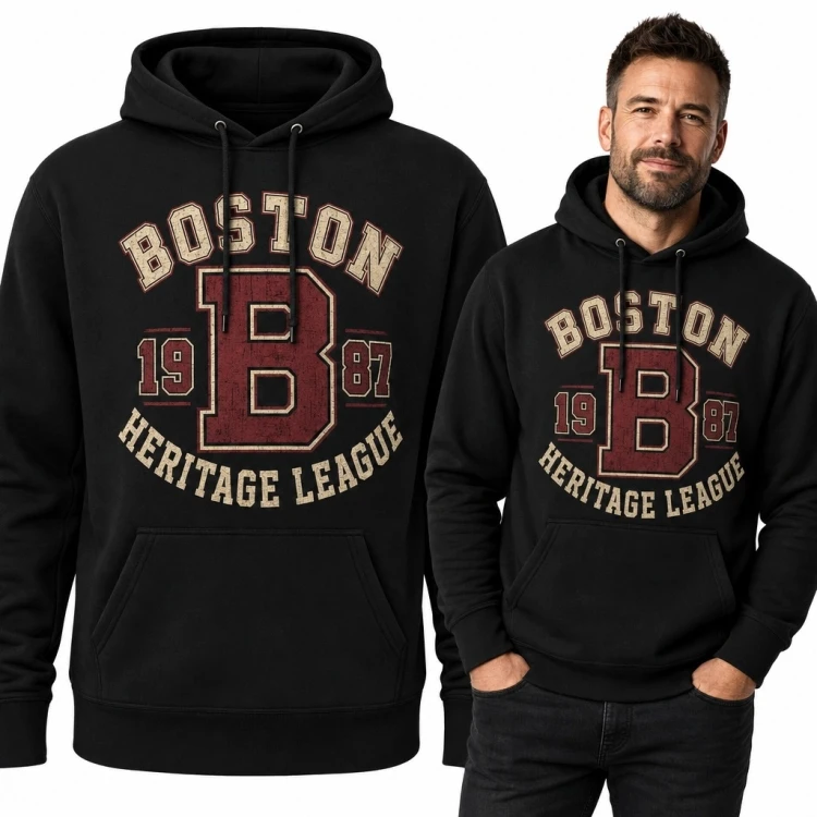 Bluza męska z kapturem z emblematem college „Boston” - rocznik 1987