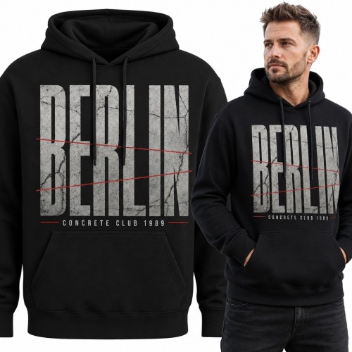 Bluza męska z kapturem z industrialnym nadrukiem „Berlin” - miejski streetwear